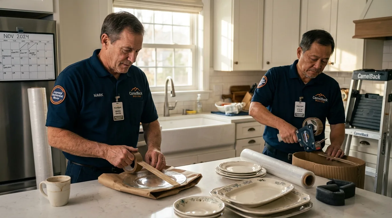 Professional crew packing kitchen dishware in Philipsburg, PA